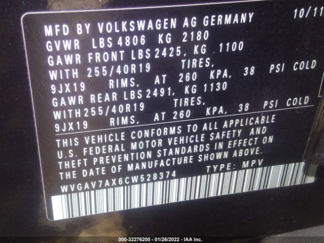 Photo 8 VIN: WVGAV7AX6CW528374 - VOLKSWAGEN TIGUAN 