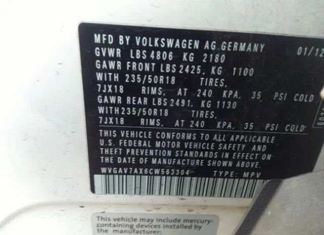 Photo 8 VIN: WVGAV7AX6CW563304 - VOLKSWAGEN TIGUAN 