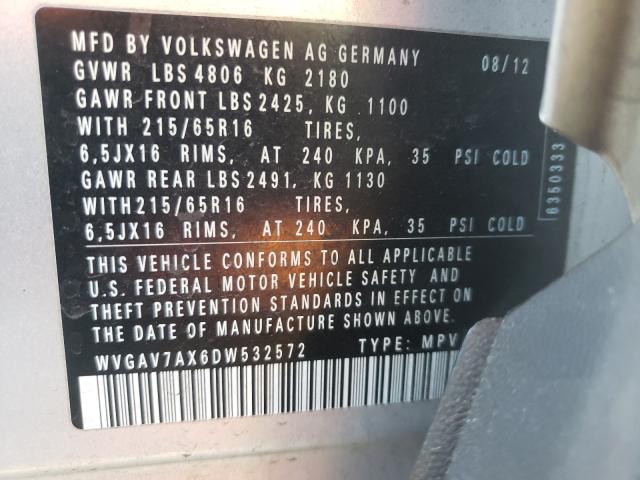 Photo 9 VIN: WVGAV7AX6DW532572 - VOLKSWAGEN TIGUAN S 