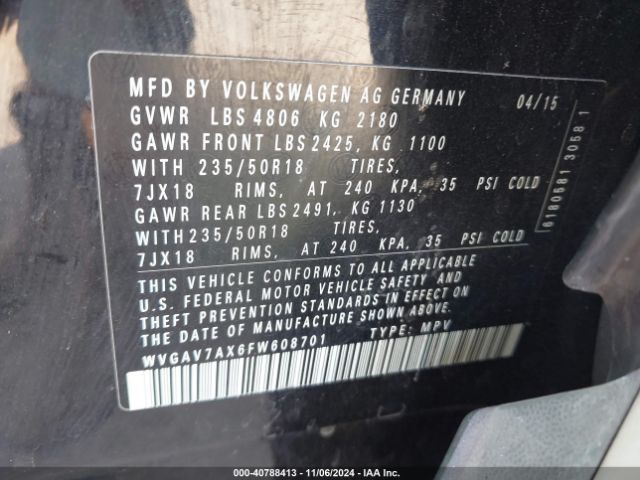 Photo 8 VIN: WVGAV7AX6FW608701 - VOLKSWAGEN TIGUAN 