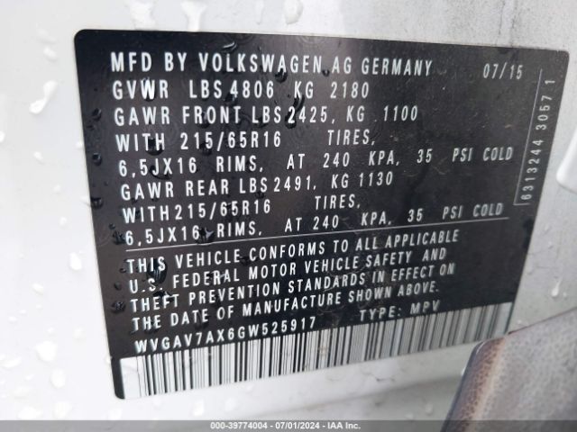 Photo 8 VIN: WVGAV7AX6GW525917 - VOLKSWAGEN TIGUAN 