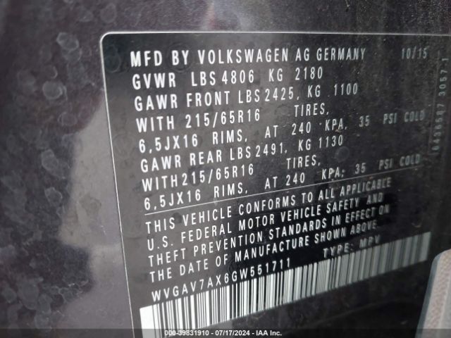 Photo 8 VIN: WVGAV7AX6GW551711 - VOLKSWAGEN TIGUAN 