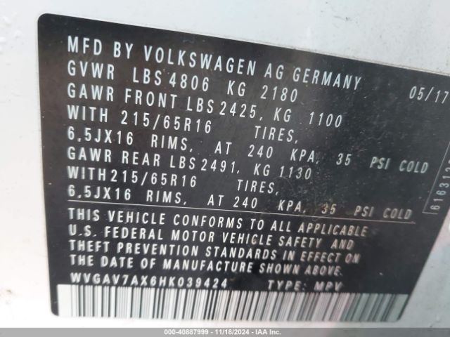 Photo 8 VIN: WVGAV7AX6HK039424 - VOLKSWAGEN TIGUAN 