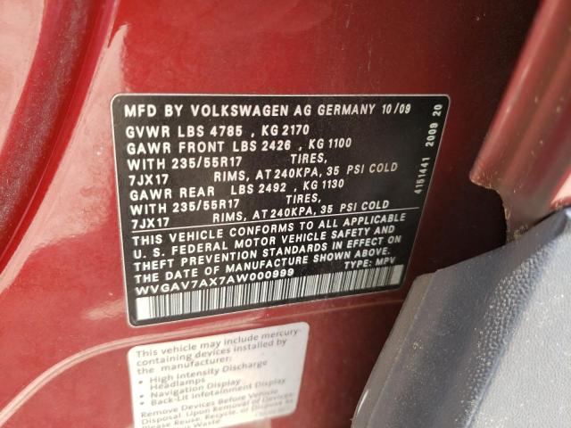 Photo 9 VIN: WVGAV7AX7AW000999 - VOLKSWAGEN TIGUAN S 