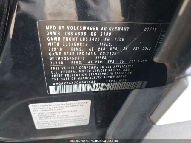 Photo 8 VIN: WVGAV7AX7CW565983 - VOLKSWAGEN TIGUAN 