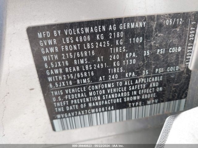 Photo 8 VIN: WVGAV7AX7CW606144 - VOLKSWAGEN TIGUAN 