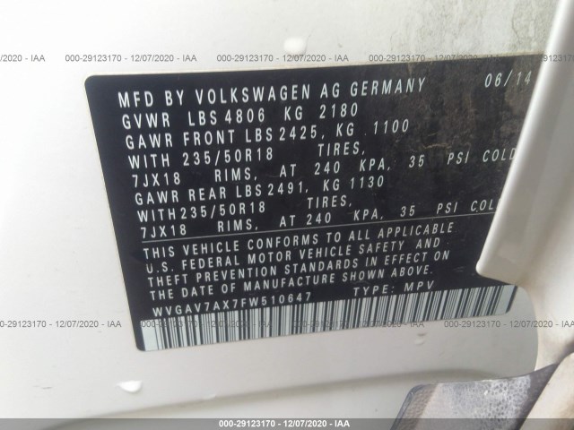 Photo 8 VIN: WVGAV7AX7FW510647 - VOLKSWAGEN TIGUAN 