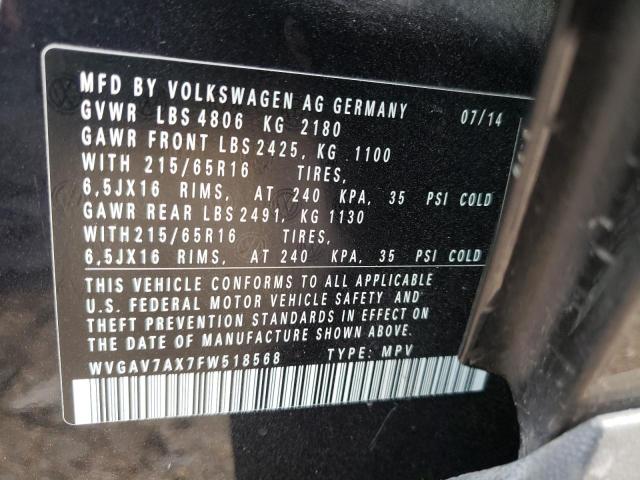 Photo 12 VIN: WVGAV7AX7FW518568 - VOLKSWAGEN TIGUAN S 