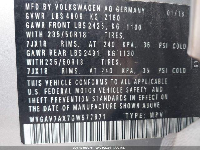 Photo 8 VIN: WVGAV7AX7GW577671 - VOLKSWAGEN TIGUAN 