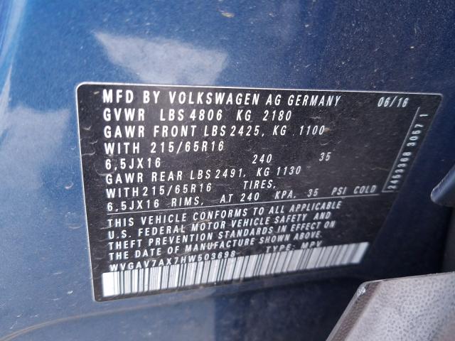 Photo 9 VIN: WVGAV7AX7HW503698 - VOLKSWAGEN TIGUAN S 