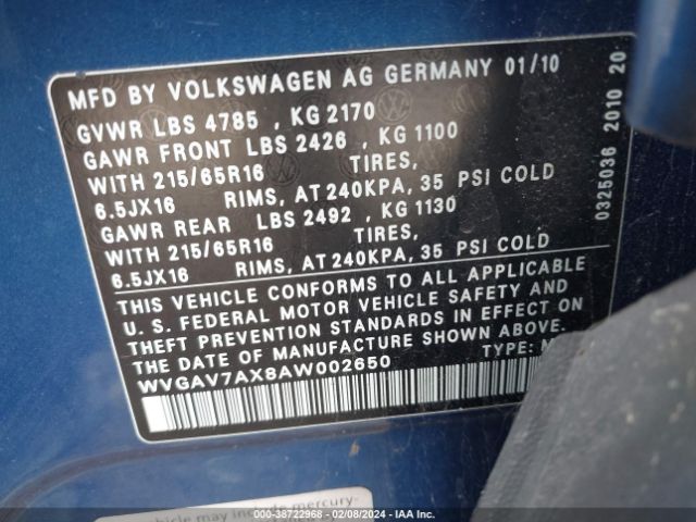 Photo 8 VIN: WVGAV7AX8AW002650 - VOLKSWAGEN TIGUAN 