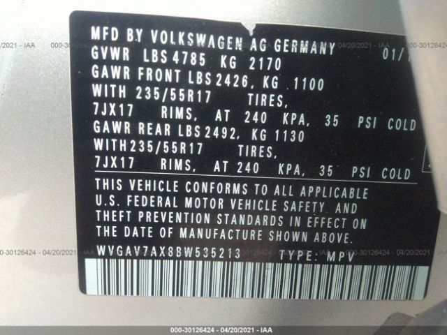 Photo 8 VIN: WVGAV7AX8BW535213 - VOLKSWAGEN TIGUAN 