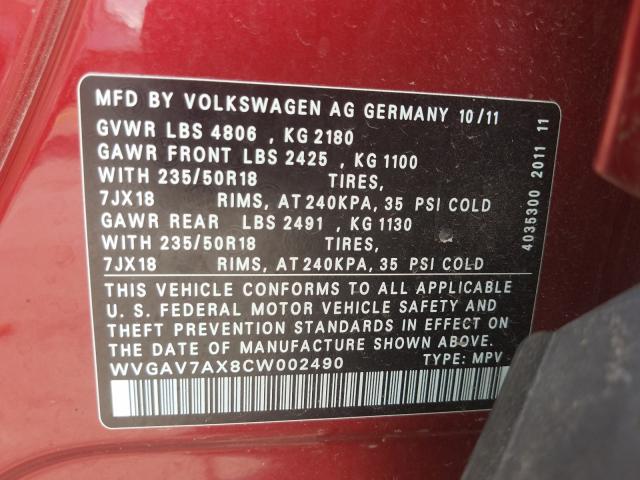 Photo 9 VIN: WVGAV7AX8CW002490 - VOLKSWAGEN TIGUAN 