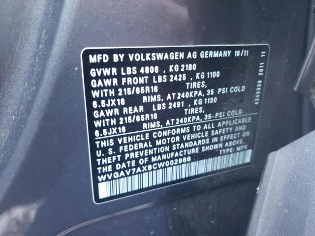 Photo 9 VIN: WVGAV7AX8CW002988 - VOLKSWAGEN TIGUAN S 