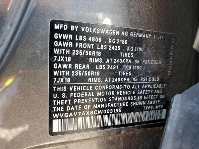 Photo 11 VIN: WVGAV7AX8CW003199 - VOLKSWAGEN TIGUAN S 