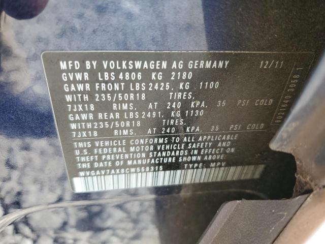 Photo 12 VIN: WVGAV7AX8CW558315 - VOLKSWAGEN TIGUAN S 