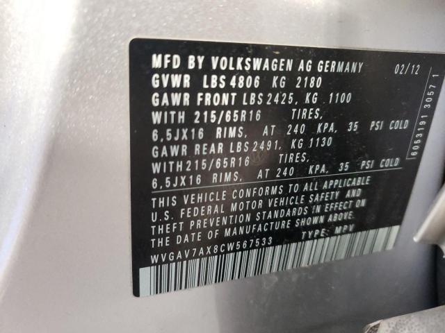 Photo 9 VIN: WVGAV7AX8CW567533 - VOLKSWAGEN TIGUAN S 