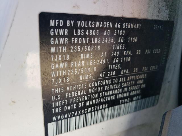 Photo 12 VIN: WVGAV7AX8CW575888 - VOLKSWAGEN TIGUAN S 