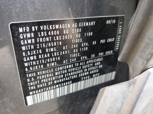 Photo 12 VIN: WVGAV7AX8GW538605 - VOLKSWAGEN TIGUAN S 