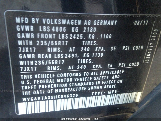 Photo 8 VIN: WVGAV7AX8HK046326 - VOLKSWAGEN TIGUAN 