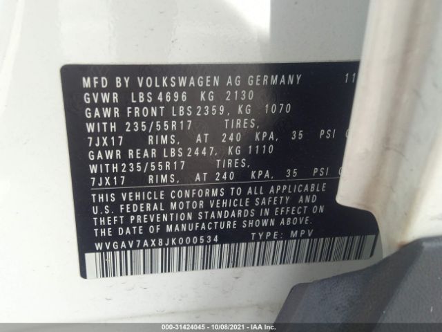 Photo 8 VIN: WVGAV7AX8JK000534 - VOLKSWAGEN TIGUAN LIMITED 