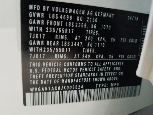 Photo 9 VIN: WVGAV7AX8JK005524 - VOLKSWAGEN TIGUAN 