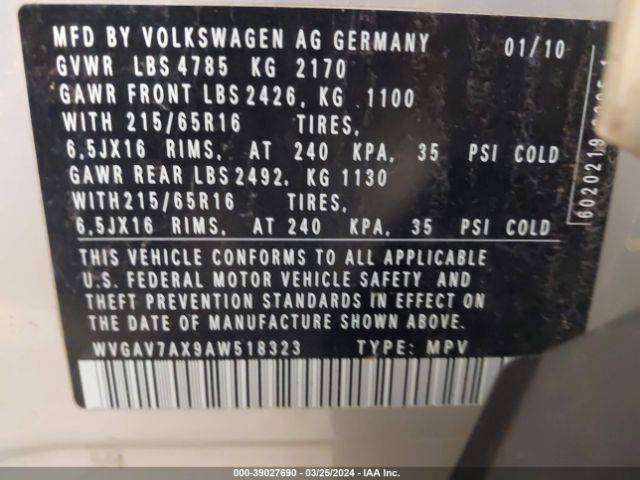 Photo 8 VIN: WVGAV7AX9AW518323 - VOLKSWAGEN TIGUAN 