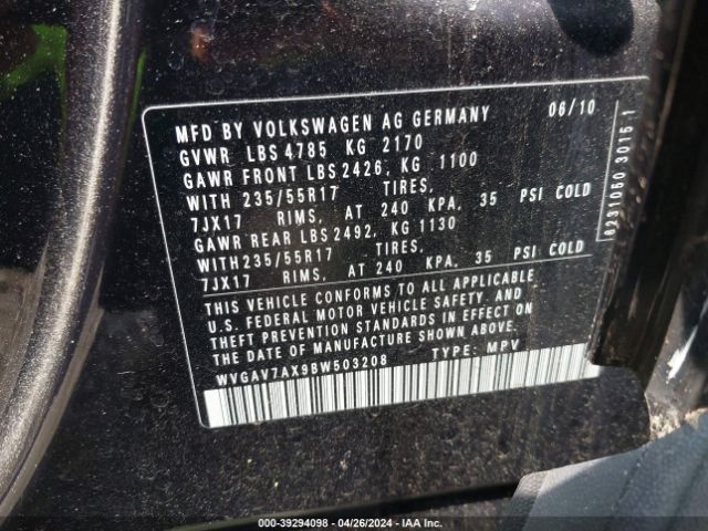 Photo 8 VIN: WVGAV7AX9BW503208 - VOLKSWAGEN TIGUAN 