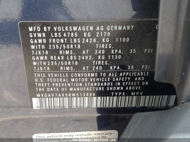 Photo 8 VIN: WVGAV7AX9BW513866 - VOLKSWAGEN TIGUAN 