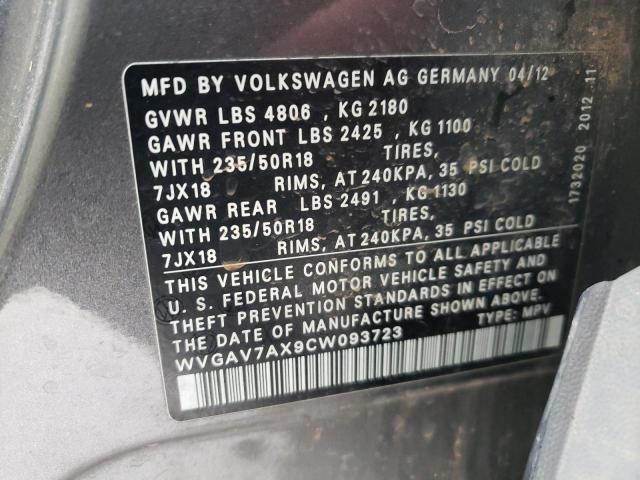 Photo 9 VIN: WVGAV7AX9CW093723 - VOLKSWAGEN TIGUAN 