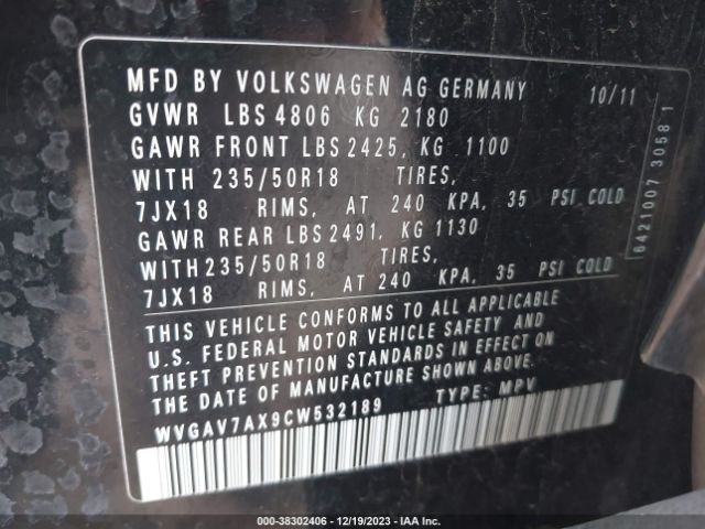 Photo 8 VIN: WVGAV7AX9CW532189 - VOLKSWAGEN TIGUAN 