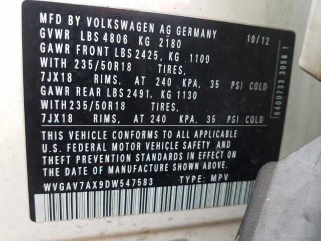 Photo 9 VIN: WVGAV7AX9DW547583 - VOLKSWAGEN TIGUAN S 