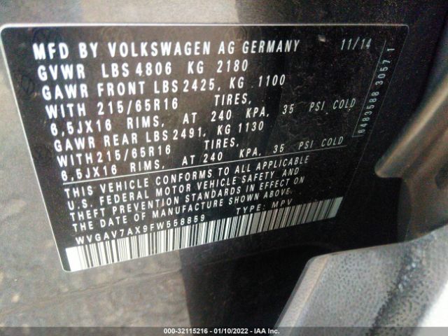 Photo 8 VIN: WVGAV7AX9FW558859 - VOLKSWAGEN TIGUAN 