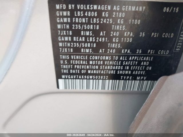 Photo 8 VIN: WVGAV7AX9GW503832 - VOLKSWAGEN TIGUAN 