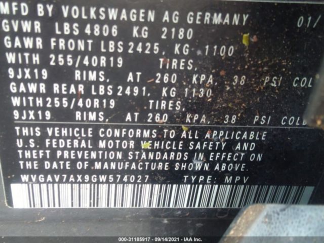 Photo 8 VIN: WVGAV7AX9GW574027 - VOLKSWAGEN TIGUAN 