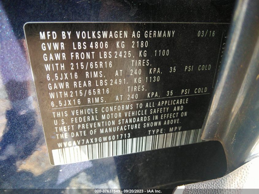 Photo 8 VIN: WVGAV7AX9GW601713 - VOLKSWAGEN TIGUAN 