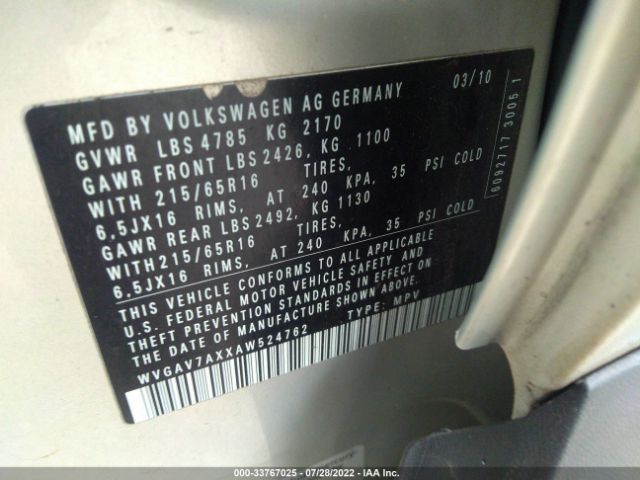 Photo 8 VIN: WVGAV7AXXAW524762 - VOLKSWAGEN TIGUAN 