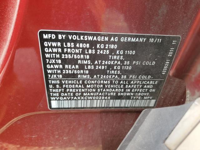 Photo 12 VIN: WVGAV7AXXCW002944 - VOLKSWAGEN TIGUAN S 