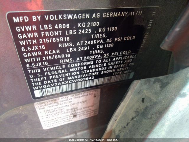 Photo 8 VIN: WVGAV7AXXCW003642 - VOLKSWAGEN TIGUAN 