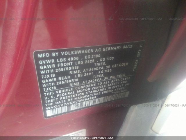 Photo 8 VIN: WVGAV7AXXCW094959 - VOLKSWAGEN TIGUAN 