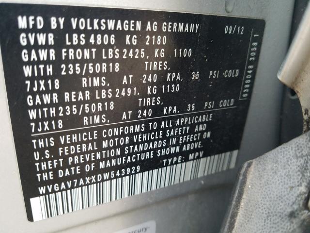 Photo 9 VIN: WVGAV7AXXDW543929 - VOLKSWAGEN TIGUAN S 