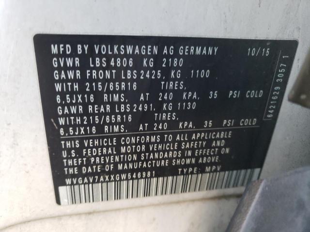 Photo 9 VIN: WVGAV7AXXGW546981 - VOLKSWAGEN TIGUAN S 