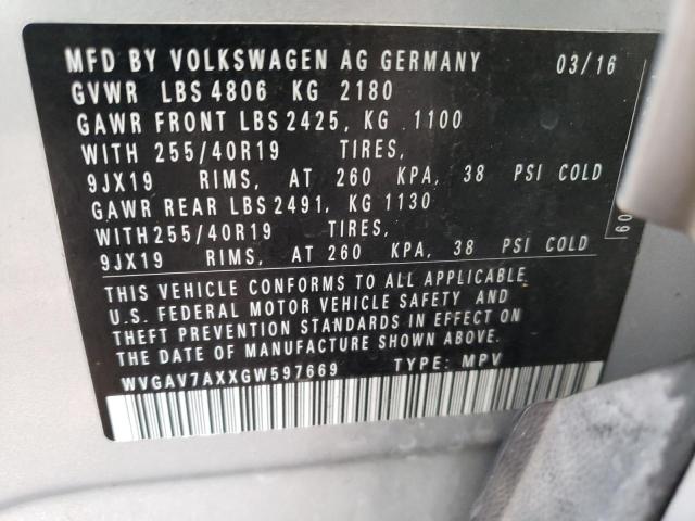 Photo 12 VIN: WVGAV7AXXGW597669 - VOLKSWAGEN TIGUAN S 