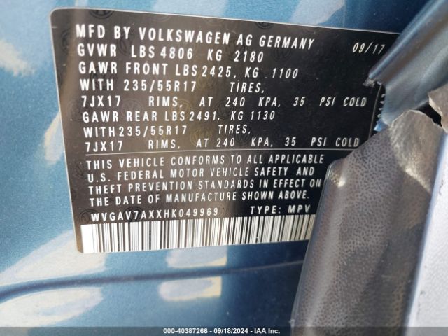 Photo 8 VIN: WVGAV7AXXHK049969 - VOLKSWAGEN TIGUAN 