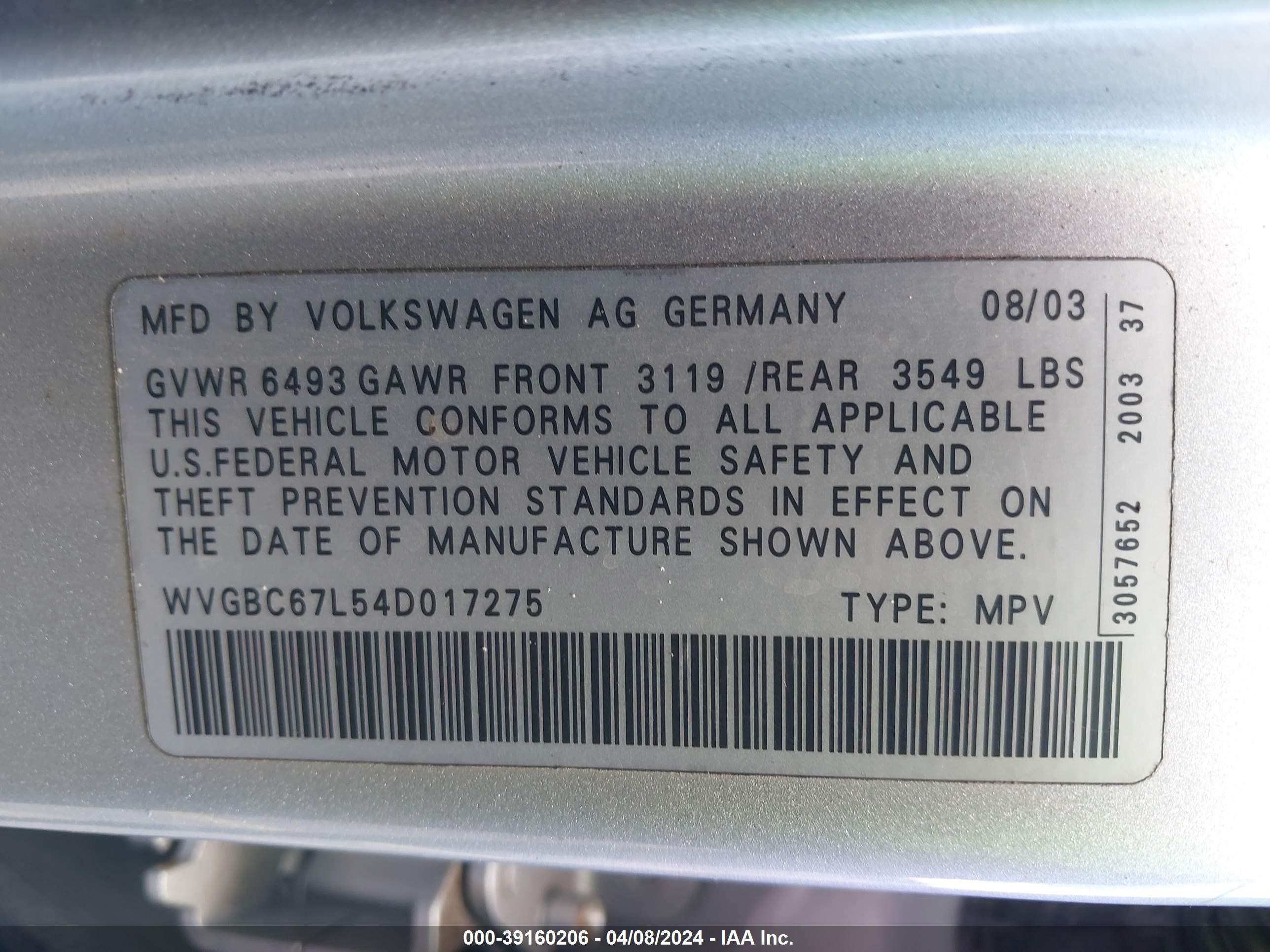 Photo 8 VIN: WVGBC67L54D017275 - VOLKSWAGEN TOUAREG 