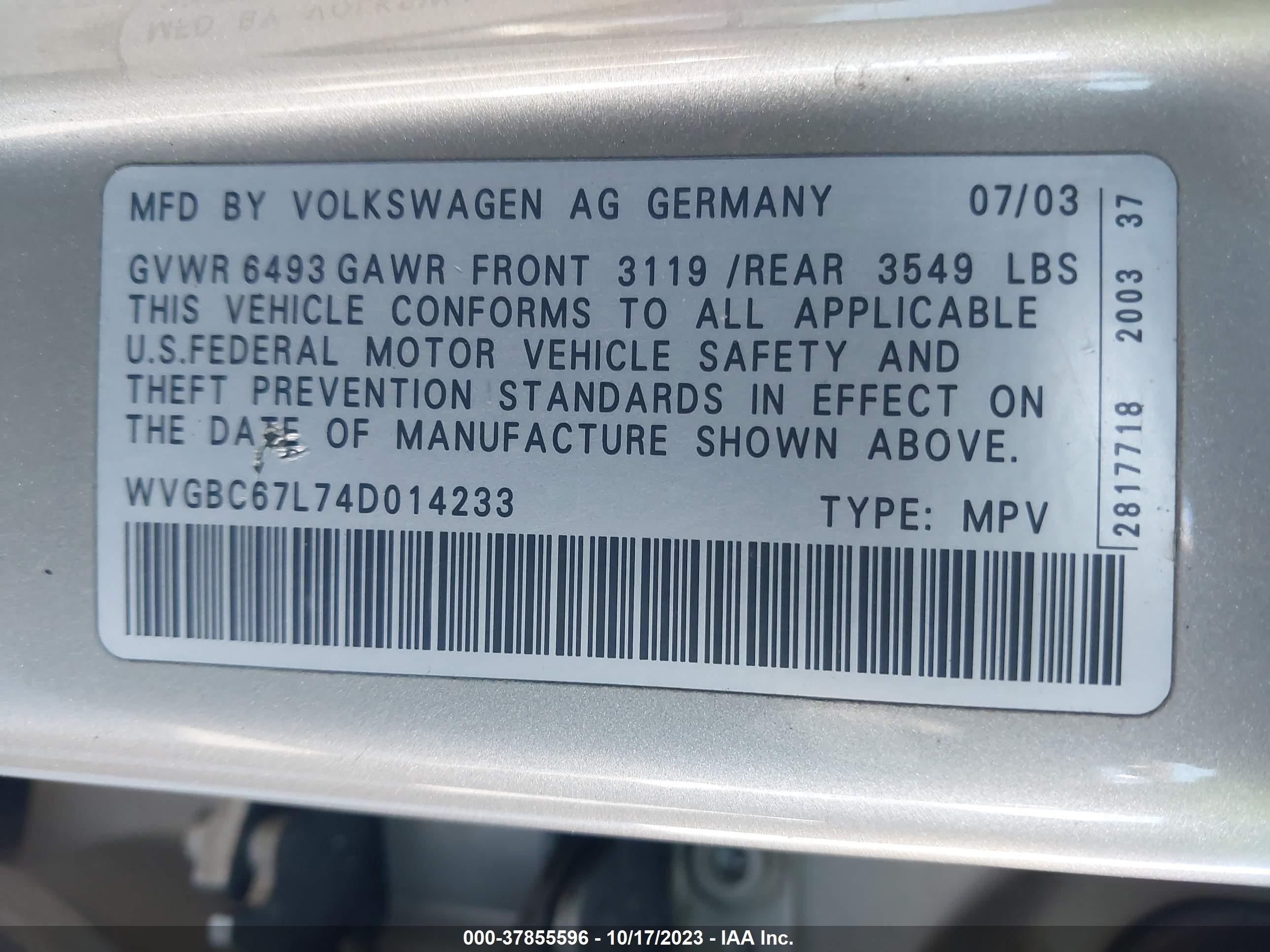 Photo 8 VIN: WVGBC67L74D014233 - VOLKSWAGEN TOUAREG 