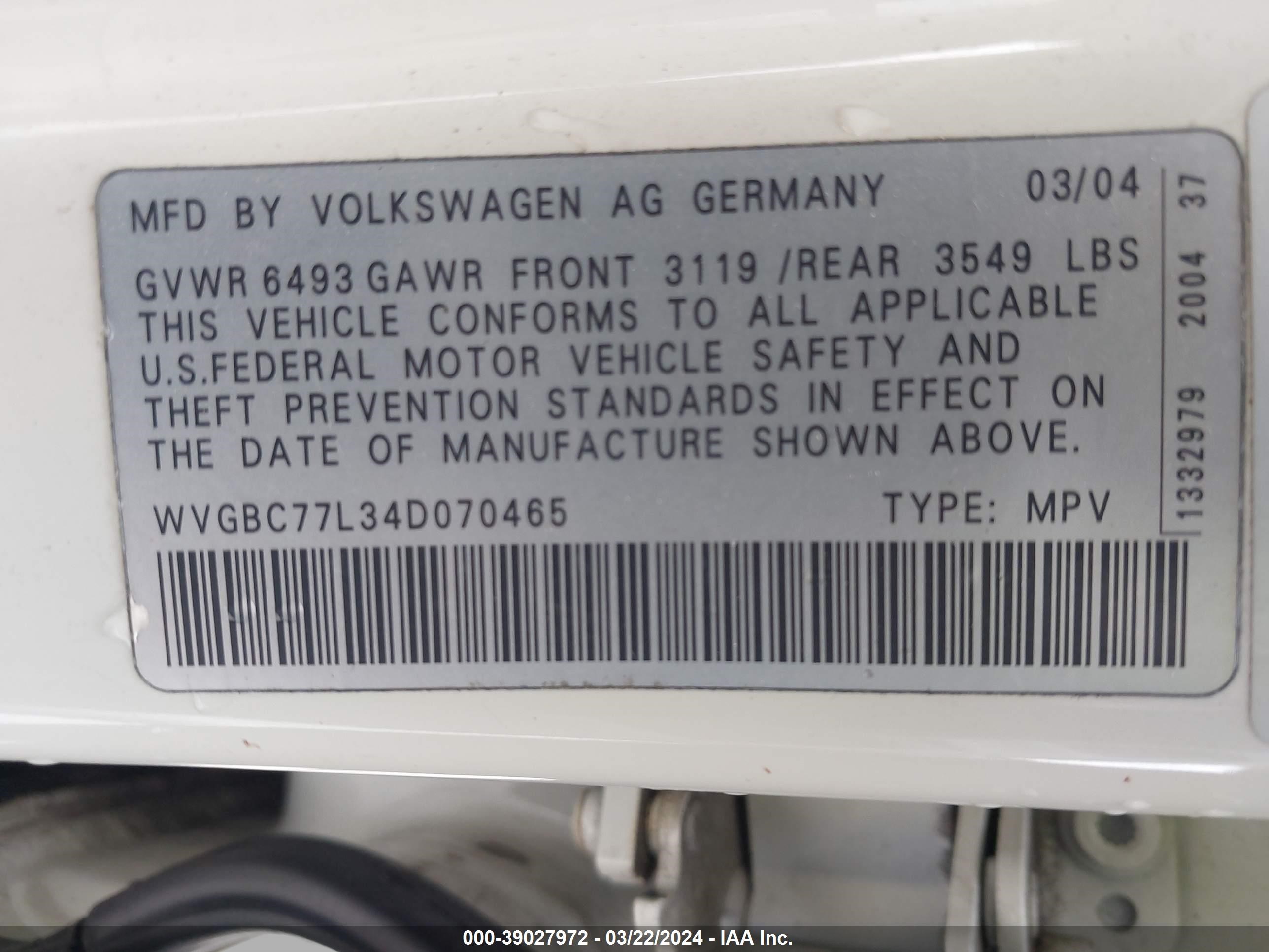 Photo 8 VIN: WVGBC77L34D070465 - VOLKSWAGEN TOUAREG 