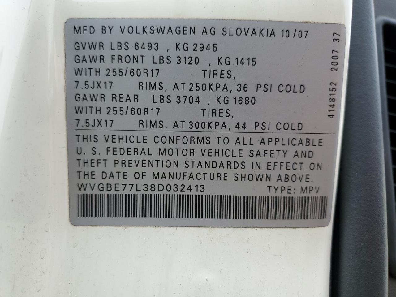 Photo 12 VIN: WVGBE77L38D032413 - VOLKSWAGEN TOUAREG 