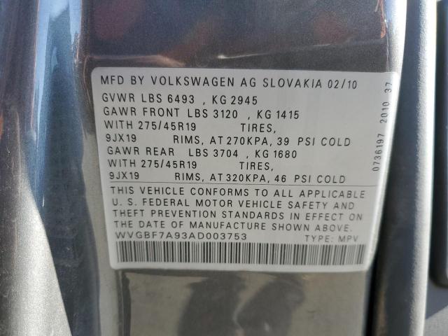 Photo 12 VIN: WVGBF7A93AD003753 - VOLKSWAGEN TOUAREG 