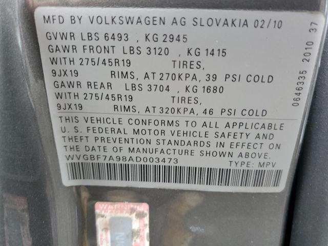 Photo 12 VIN: WVGBF7A98AD003473 - VOLKSWAGEN TOUAREG 